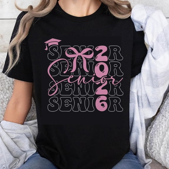 100% Cotton Senior 2026 Graduation T-Shirt For Girls Women Class Of 2026 Pink And Black Design Grad Party Gift Seniors Celebration Shirt