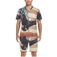 thumbnail image 5 of joogoo Men's Pajama Set Eagle and Flag V-Neck Pj Shorts Set 2 Piece Loungewear Sleepwear XXL, 5 of 7