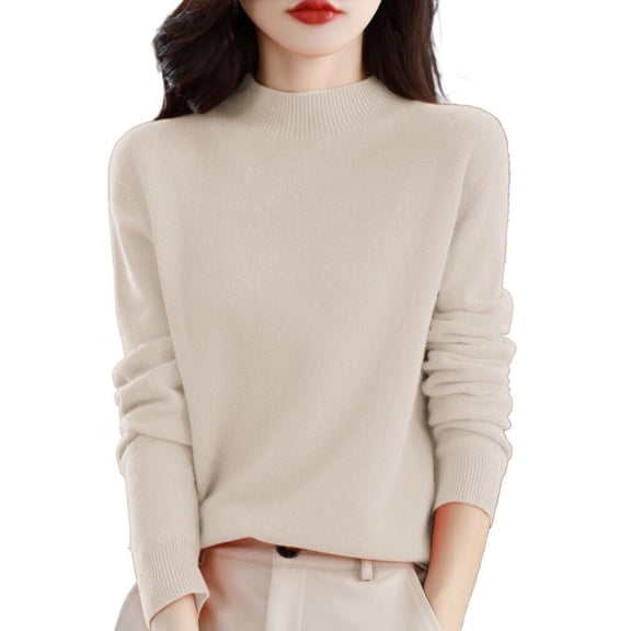 Women's Turtleneck Sweaters Fall Sweaters for Women Jumper Long Sleeve Tops Mock Neck Knitted Tops Dressy Spring Fall Clothes 2026 Crochet Knit Tops Solid Color Womens Tops Fall Outfits Beige 4XL-5XL