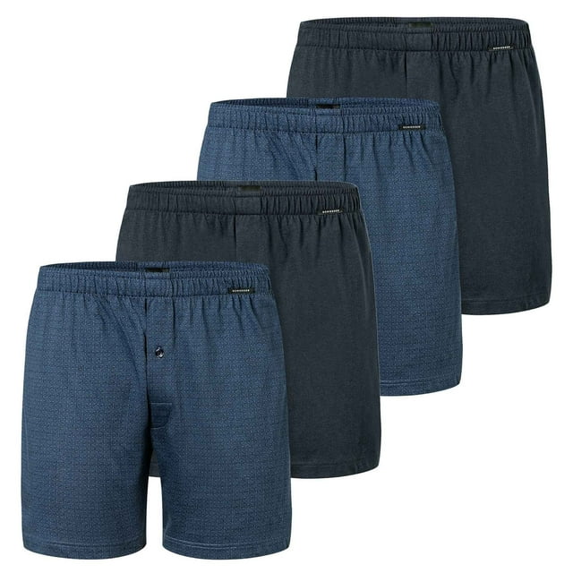 SCHIESSER Bóxers de punto para hombre, pack de 4 - Pack de 4 bóxers, algodón, liso Azul oscuro XL (X-Large)