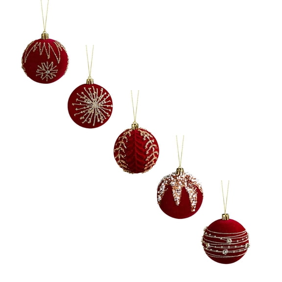 5PC Velvet Christmas Ball Ornaments Set, Shatterproof Hanging Xmas Ball for Tree Home Decorations, Velvet Tree Ornaments for Holiday Party Display,3.14 Inch