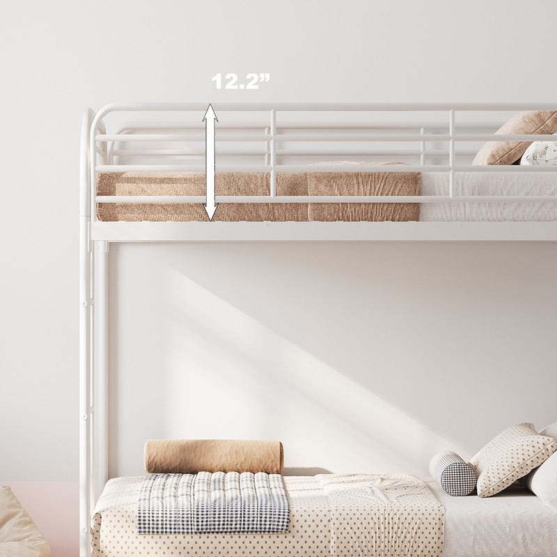 Twin Over Twin Metal Bunk Bed with Ladder, High Guardrails, Underbed Storage Space, Sturdy Iron Frame, Noise-Reduced Design