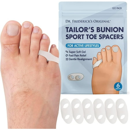 Dr. Frederick's Original Tailor’s Bunion Pads - 6 ct - Soft Gel Sport Spacers for Bunionette Relief - Cushions Pinky Toe & Reduces Friction - Washable, Latex-Free, Doctor-Developed Foot Protectors