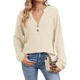 thumbnail image 3 of Camisa Henley de Larga para Mujer, Cuello en V, Suéteres Casuales Elegantes, Ropa de Moda para Otoño. Albaricoque S, 3 of 10