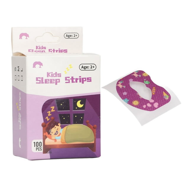 Tiras bucales transpirables para niños, suaves y cómodas para respirar mejor por la nariz, tamaño pequeño, color morado, 100 unidades