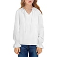 thumbnail image 2 of UACY Girl's Long Sleeve Blouse with Flounce Cuffs and Ruffle Trim Tie Neck Design Business Casual Top (White, 5-6 Years), 2 of 6