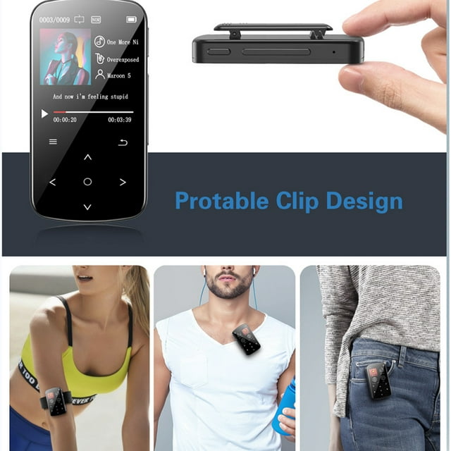 Lecteur MP4 MP3 Portable Haute Résolution Bluetooth-compatible 4.2 Bouton Clip Numérique 32 Go Lecteurs de Musique Enregistreur Vocal Radio