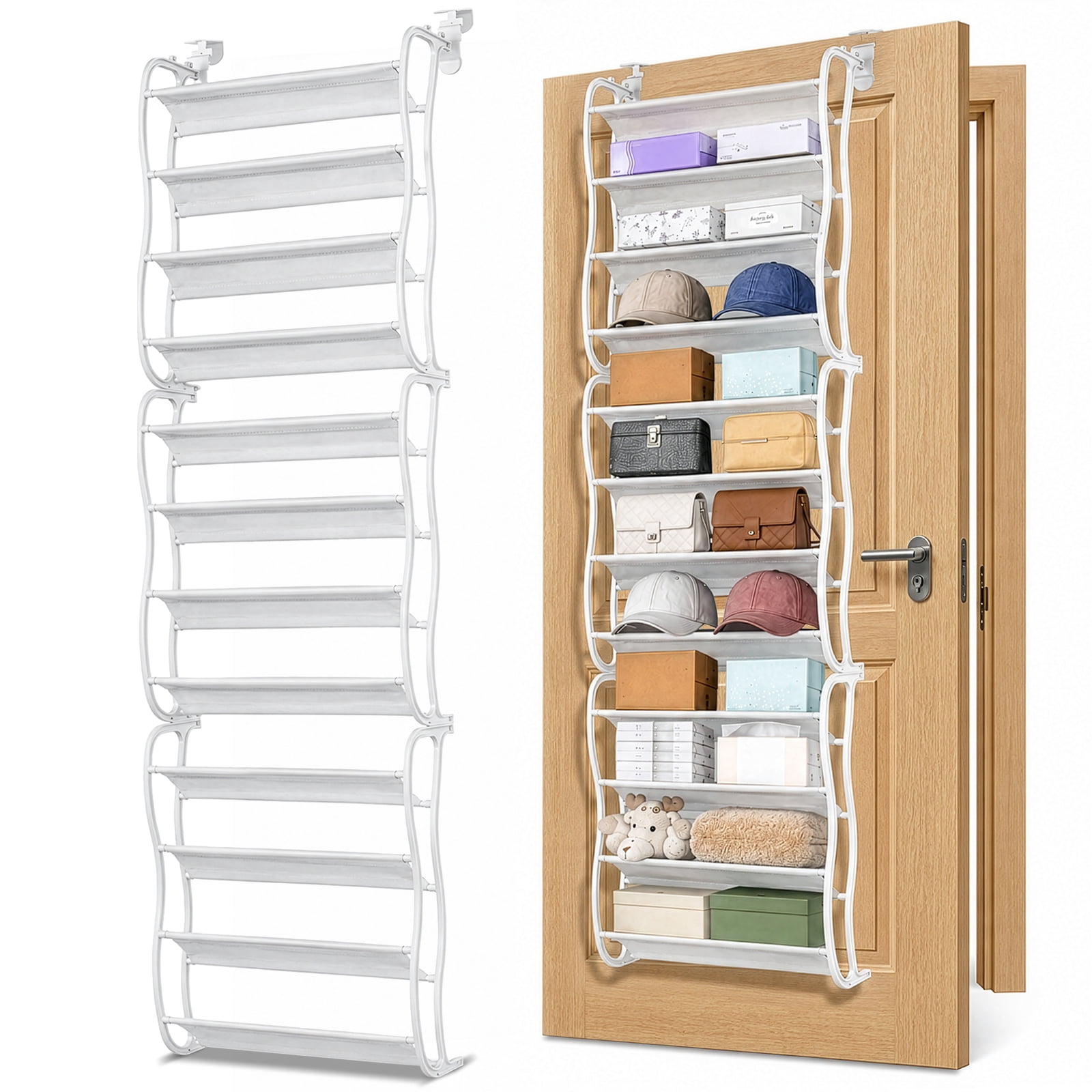 12-Tier Over-the-Door Shoe Rack with Non-Woven Fabric Dividers, White, 19.68 x 6.69 x 71.26 in