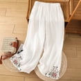 thumbnail image 2 of Levmjia Women's Embroidered Capri Pants High Waisted Wide Leg Cropped Trousers with Pockets Casual Loose Fit Elastic Waist Summer Pants, 2 of 9