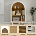thumbnail image 3 of Arched Small Bookcase with 3 Shelves, Modern Wooden Storage Cabinet with Arched Top, White Finish with Woodgrain Shelves, Entryway Bookshelf for Living Room, Bedroom, 3 of 7