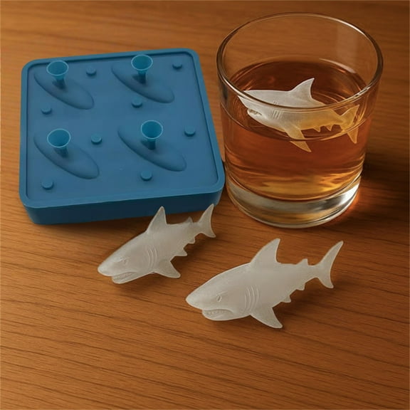 3D Shark Silicone Ice Tray, Shark Molds Silicone - 3D Ice Mold, Cute Sharks Shaper Maker Tray, Easy Release For Water Drinking Refrigerator Kitchen