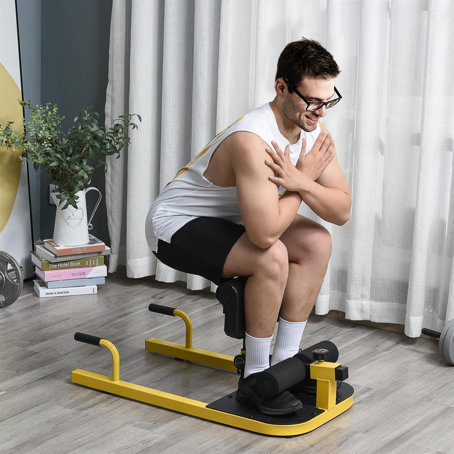 Demifill 3 in 1 Padded Push Up Sit Up Squat Machine - Black, Home Gym Fitness Equipment
