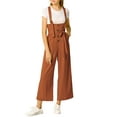 thumbnail image 6 of MODA NOVA Juniors Button Front High Waist Belted Straight Fit Overall Jumpsuit Brown L, 6 of 7