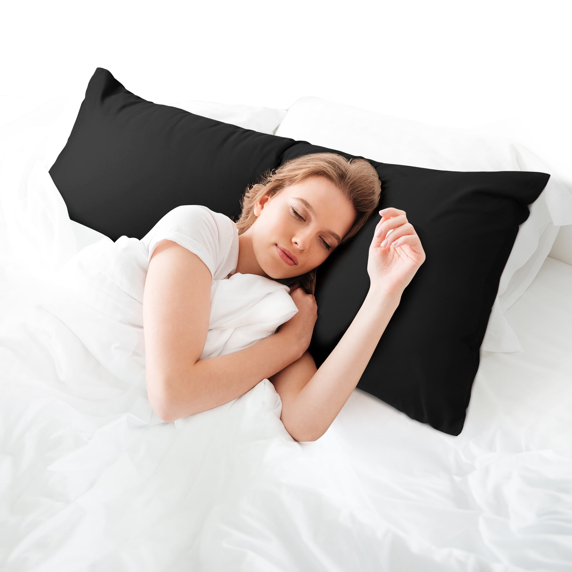 Unique Bargains Egyptian Cotton Zipper Long Body Pillow Cover Black 20" x 72"