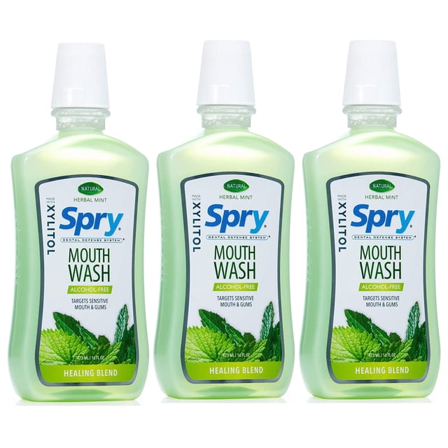 Enjuague bucal Spry Natural, sin xilitol y flúor, soporte para esmalte, 480 ml