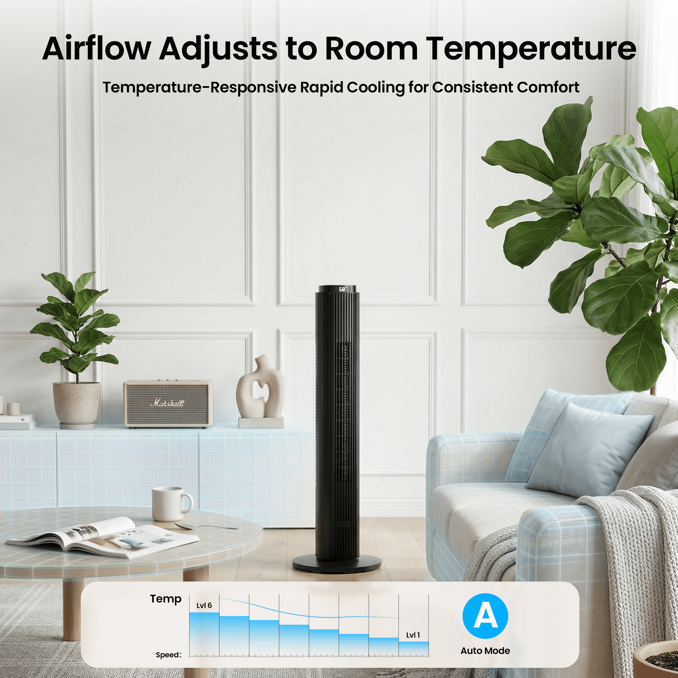 KISSAIR 59'' Oscillating Tower Fan, 3 Modes, 8 Speeds, 24H Timer