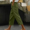 thumbnail image 3 of REALiKUN Cropped Linen Pants for Women Summer Elastic Waist Straight Leg Capris Pants Casual Beach Trousers, 3 of 5