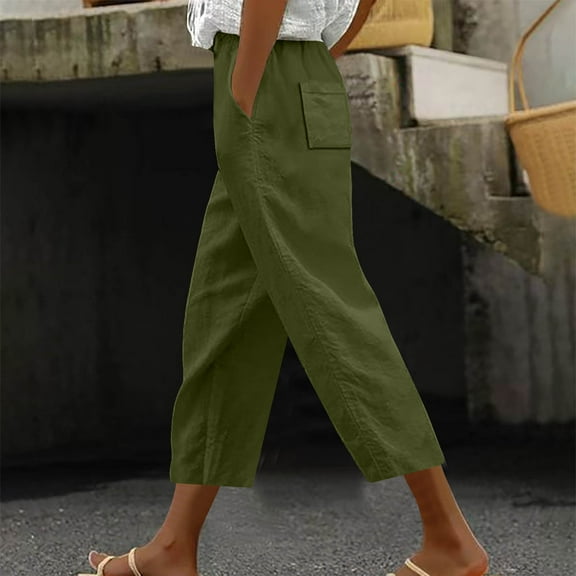 jjayotai Petite Capris for Women, Length Casual Loose Drawstring Wide Cropped Trousers with Pocket Summer Fall Clothes