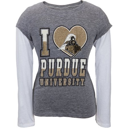 - Purdue Boilermakers - Glitter I Heart Logo Girls Youth 2fer Long Sleeve T-Shirt