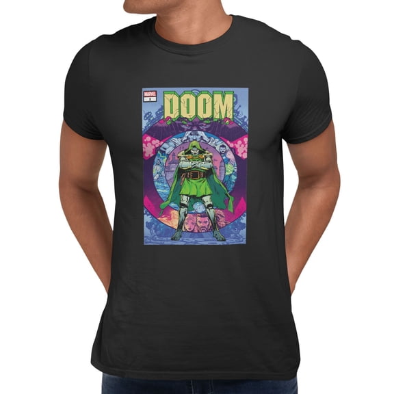 Marvel Comics Retro Doctor Doom & Galactus Battle Comic Villain Men's T Shirt (Black, S-XXXL)