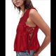 thumbnail image 3 of Camiseta Sin Mangas de Encaje Y2K para Mujer, con Abertura Lateral y Lazo, con Volantes Transparentes, Ideal para Salir de Verano Rojo M, 3 of 8