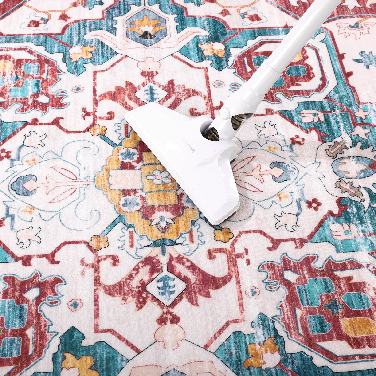 Ileading 8'x10' Boho Area Rug for Living Room, Non Slip Machine Washable Rugs Vintage Floor Carpet for Bedroom Dinning Room Kitchen, Red