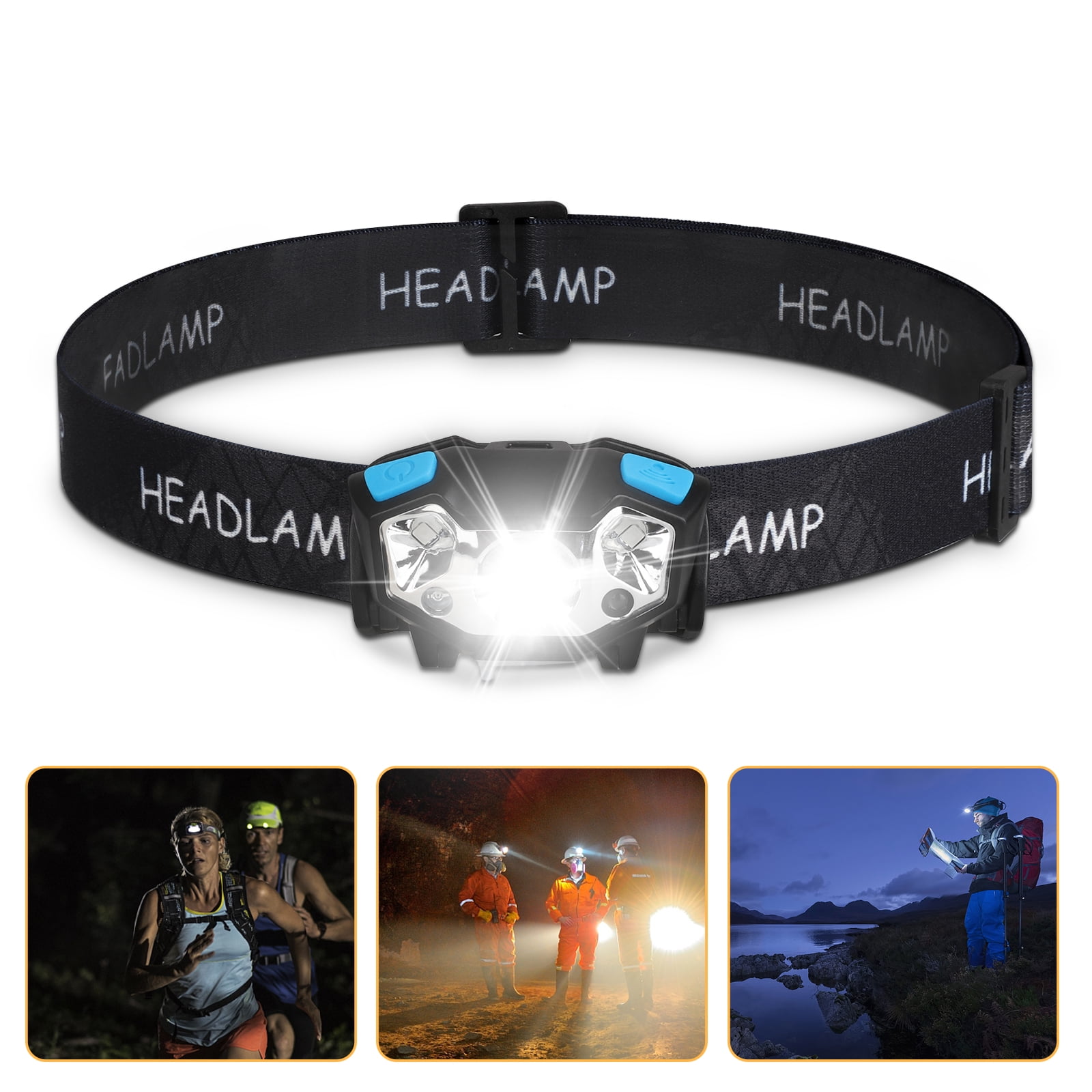 Hiking Headlamp Torch Fishing With Headband LED 6 Modes Lighting Head Lamp UK