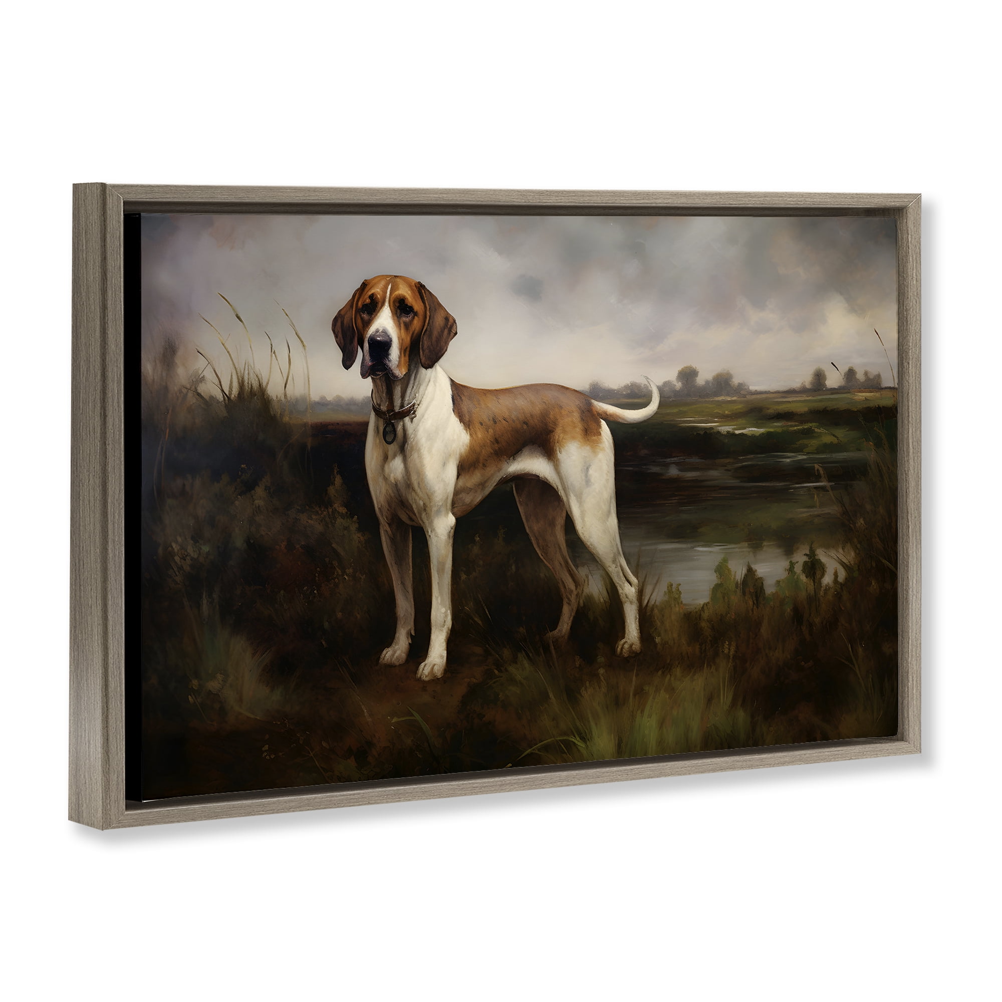 Stupell Industries On The Hunt Landscape Landscape Painting Brown Floater Framed Canvas Art Print Wall Art, 31 x 21
