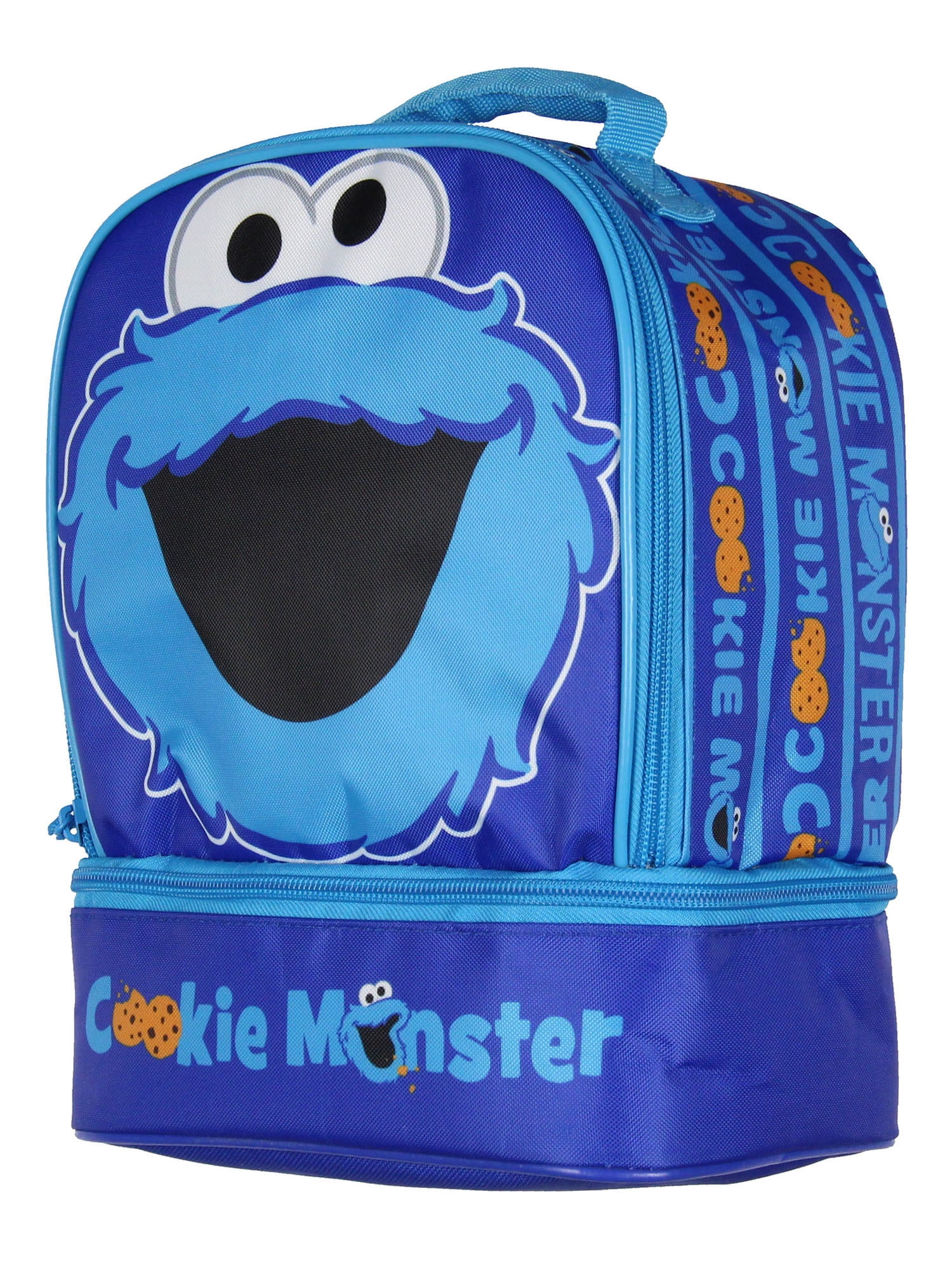 Sesame Street Cookie Monster Dual-Compartment Insulated Lunch Box Bag Tote 10"