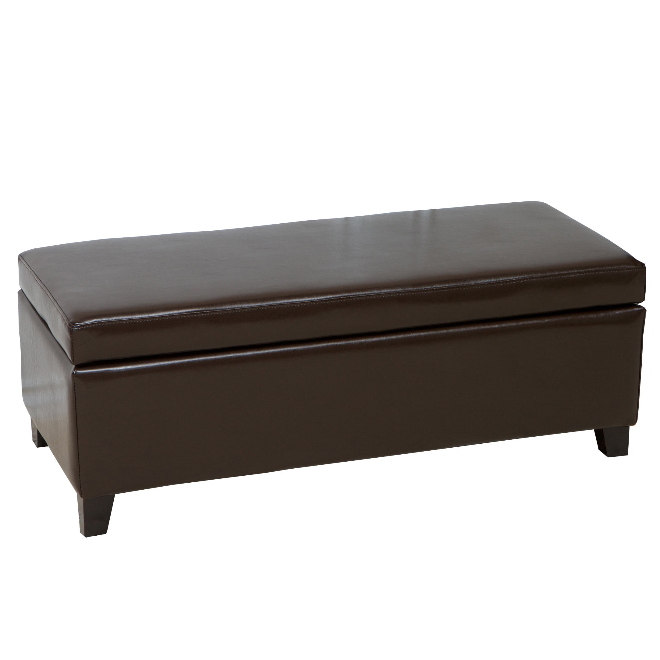 Noble House Hansen Brown Bonded Leather Storage Ottoman