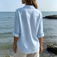 thumbnail image 5 of Ashirexll Summer Tops for Women Solid Color Long Sleeve Button Linen Shirt with Pockets Casual Summer Blouse, 5 of 7