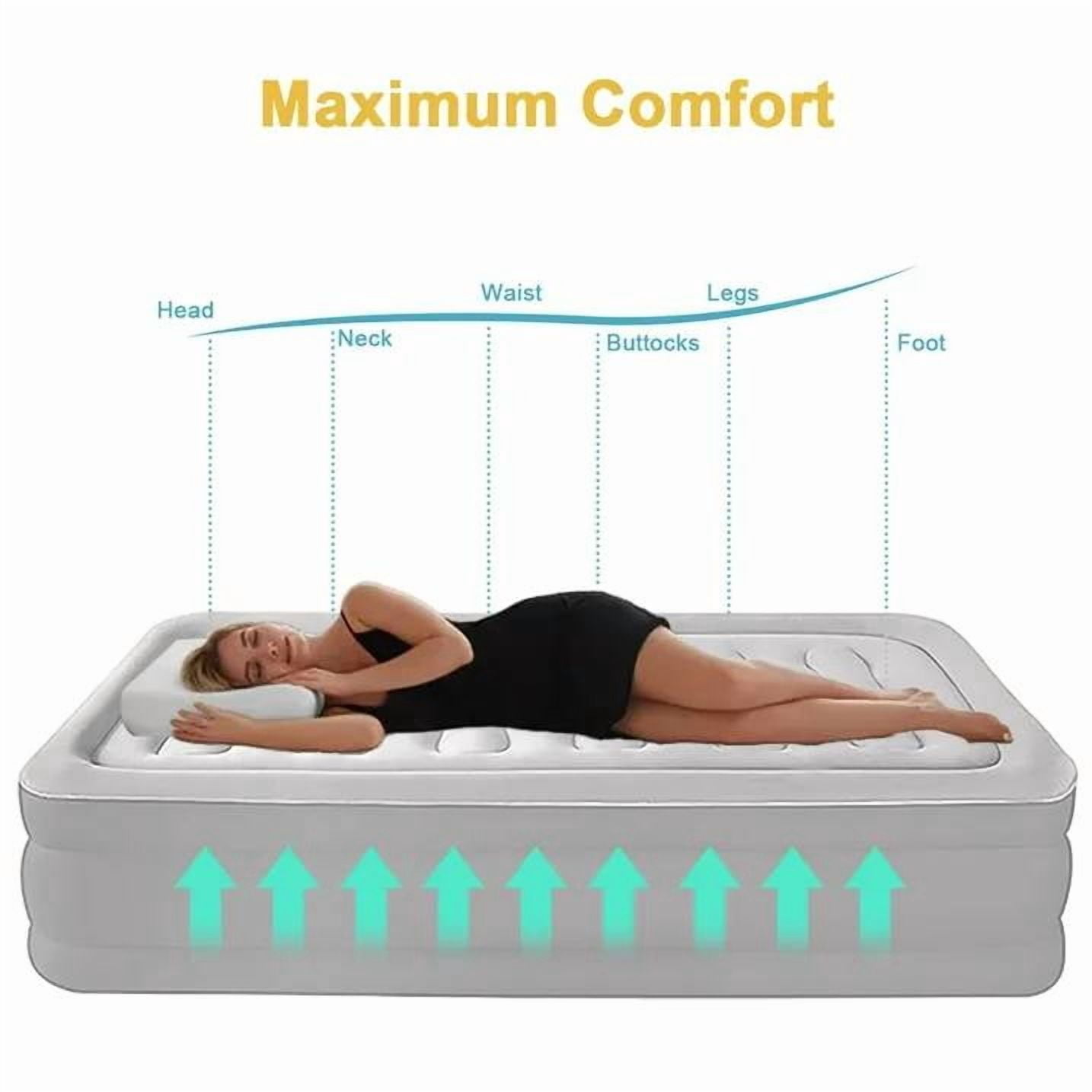 ManyFun Air Mattress with Headboard,18in Inflatable with Built-in Pump, Blow Up Mattress with Removable Electric Pump, Comfort Air Bed Queen for Camping & Home