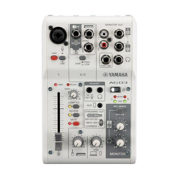 Mezcladora Yamaha AG03MK2W Streaming Blanco USB RCA XLR DSP Incluído Fader 60mm
