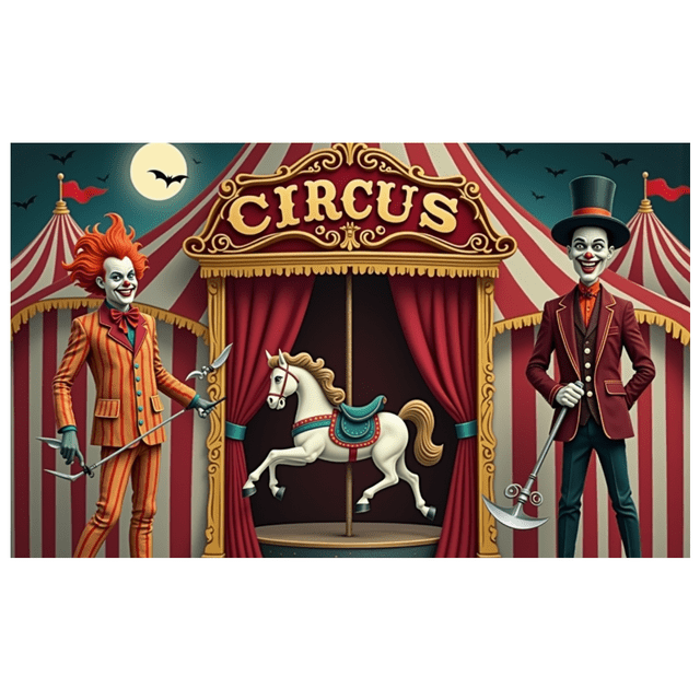 Bannière de Cirque à Thème Coloré Design Clown Éléments Décoratifs Rideaux Rouges Décoration de Fête Carnaval pour Enfants Fête Décoration Intérieure Célébration d'Anniversaire