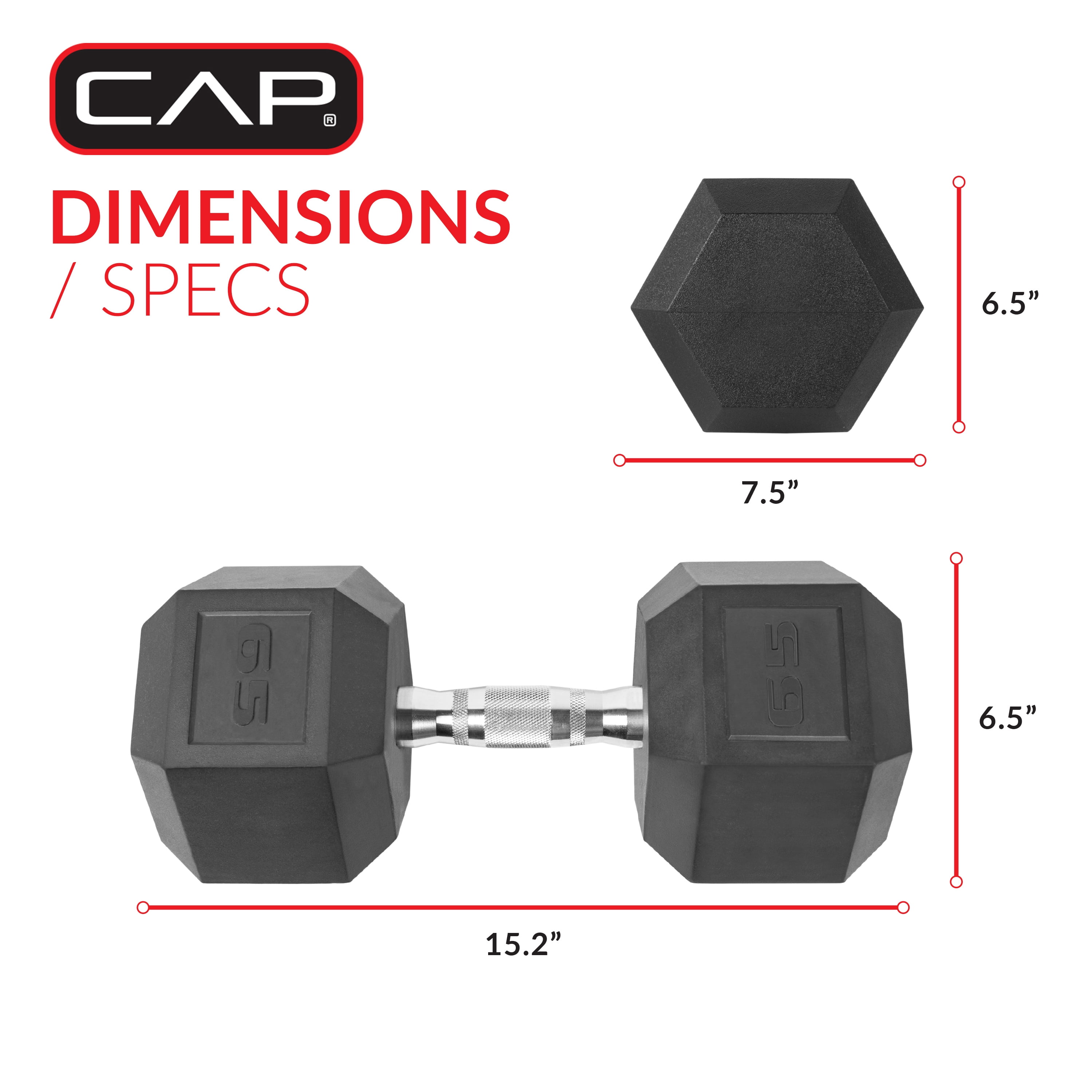 CAP Barbell, 65lb Coated Hex Dumbbell, Single