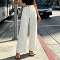 thumbnail image 4 of Tbopshirt Women's Dress Pants Work Pants High Waist Button Closure Straight Leg Solid Formal Suit Trousers with Side Pockets for Office Casual Wear,White,S-XXL, 4 of 5