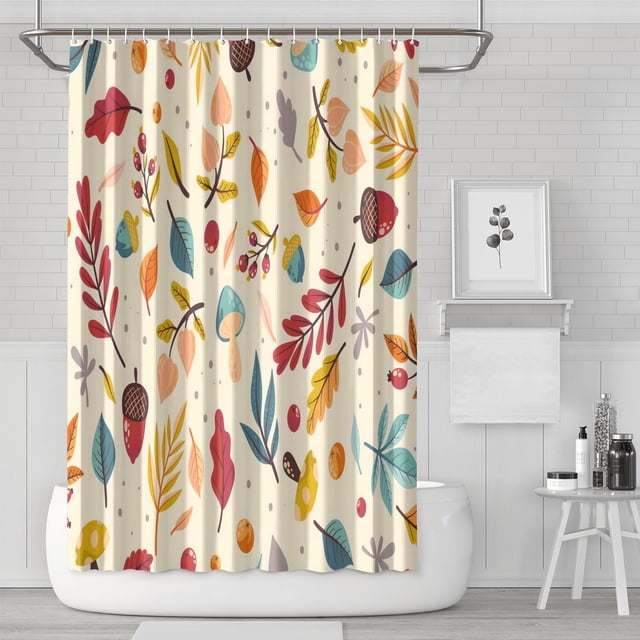 Rideau de Douche pour la Récolte d'Automne et l'Action de Grâce, Rideau de Bain Réutilisable avec Crochets en Tissu Polyester de Base pour Salle de Bain, Rideaux pour Halloween, Action de Grâce, Noël, Hôtel, Dortoir