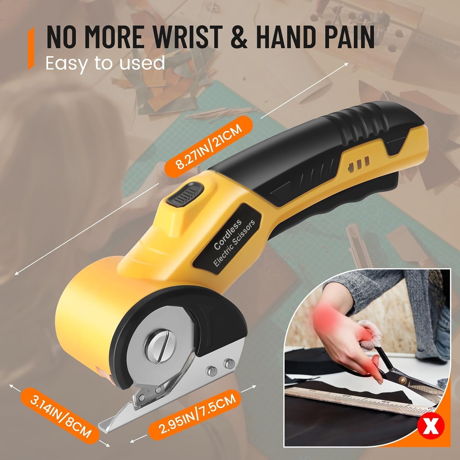 NefLaca  Cordless Electric Scissors Box Cutter With 2 Rotary Blades 4V Heavy Duty Recharg