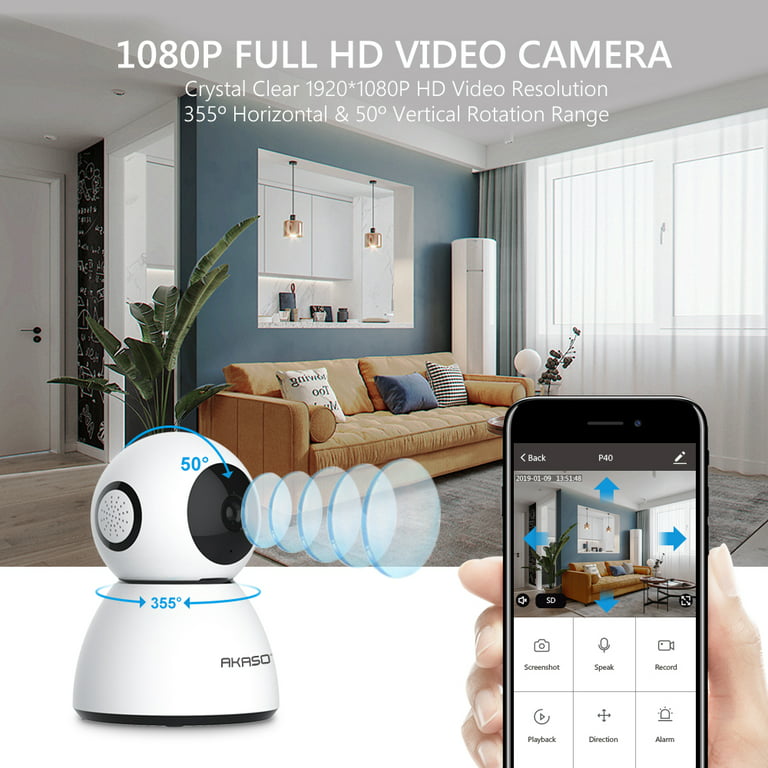 AKASO Security Camera WiFi IP Camera, 1080P FHD Smart Home Surveillance  Camera, Baby/Pet Monitor Work with Alexa 