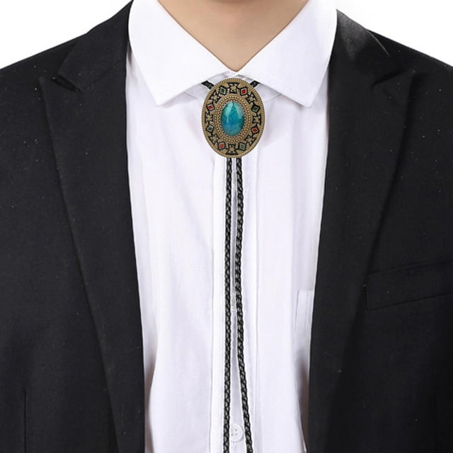 de de turquesa natural azul, de cuerda de material cuero hecha Vintage de vaquero occidental, accesorios Yinane Corbata Bolo para Hombre