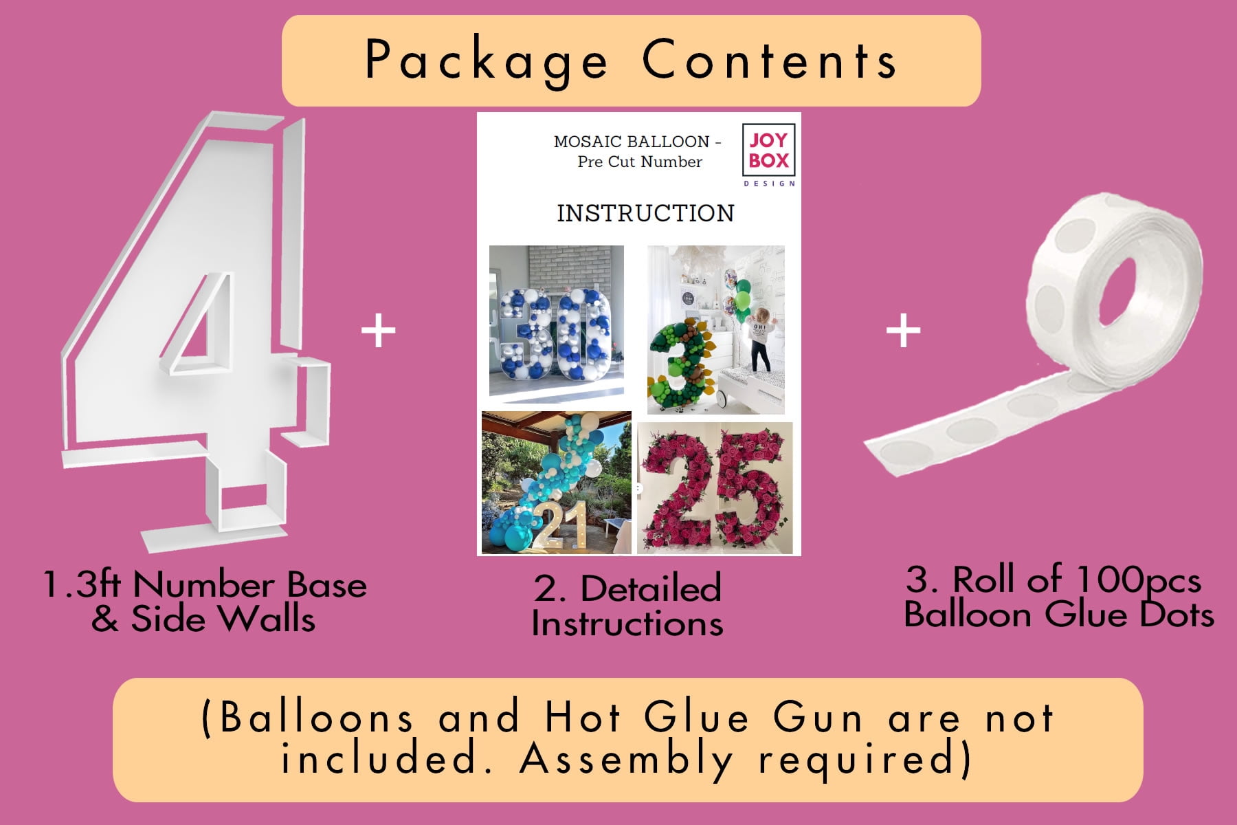 3FT Mosaic Balloon Frame Number 4 Marquee Easy to Assemble Numbers Light Up Pre-Cut Kit Thick Foam Board Decoration Supplies for Birthdays, Anniversary, Baby Shower