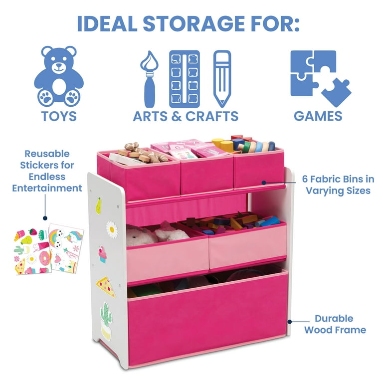 Delta Children Deluxe Multi-Bin Toy Organizer with Storage Bins - White/Pink