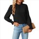 thumbnail image 3 of Camiseta Holgada Informal de Larga con Cuello Redondo para Mujer, Color Liso, con Encaje y Mangas Farol, para Otoño e Invierno Negro L, 3 of 10