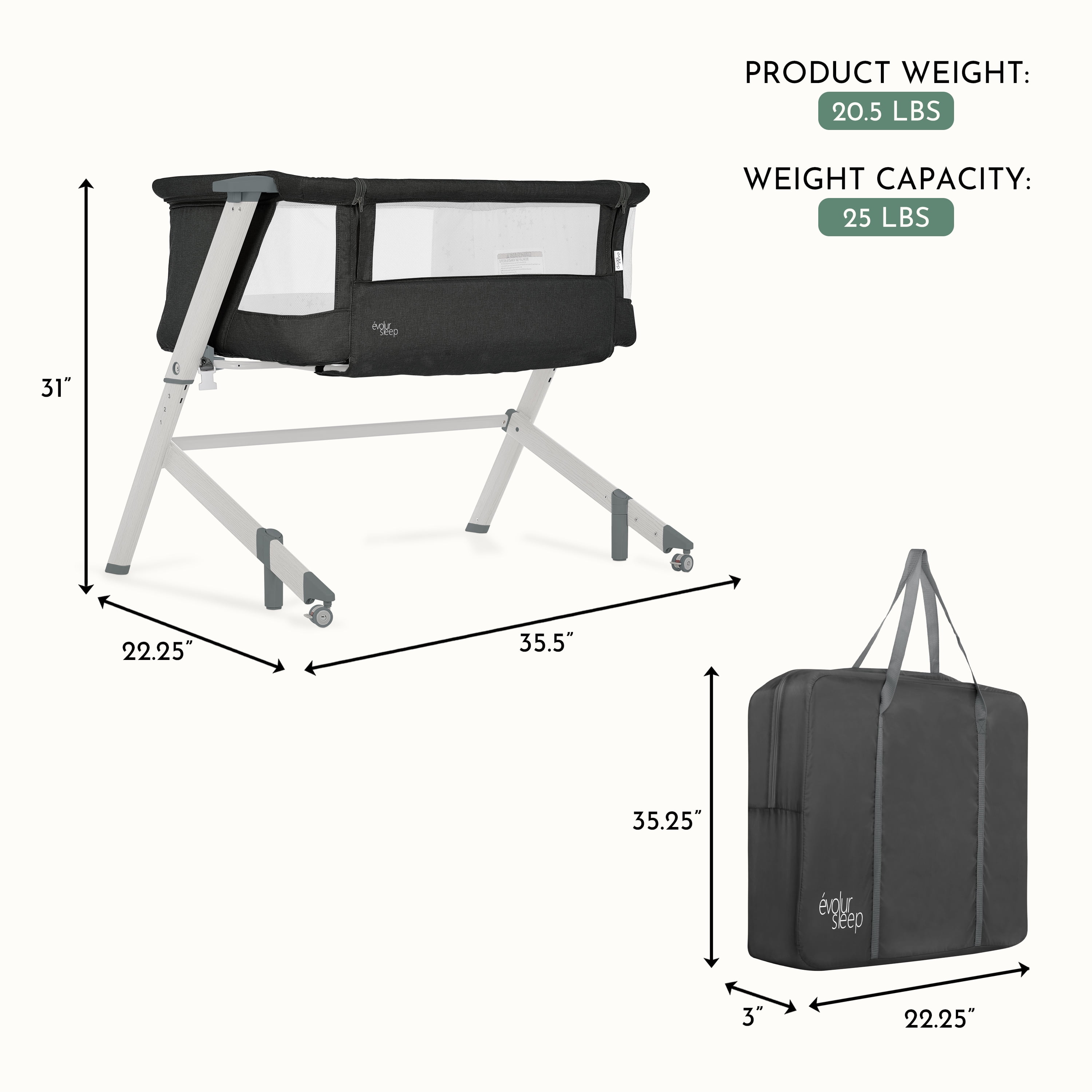 Evolur Stellar Bassinet and Bedside Sleeper in Black