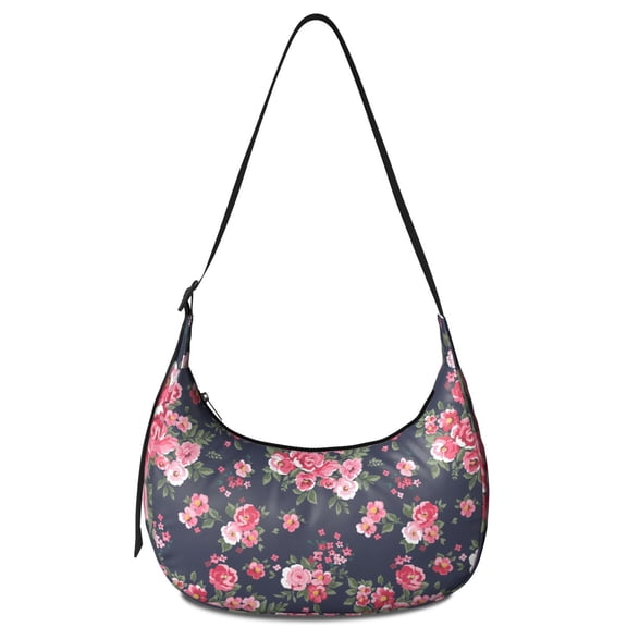 Watercolor Floral Print Crescent Crossbody Bag for Women Artistic Botanical Garden Shoulder Purse Wildflower Bloom Travel Bag for Office and Outdoor Use