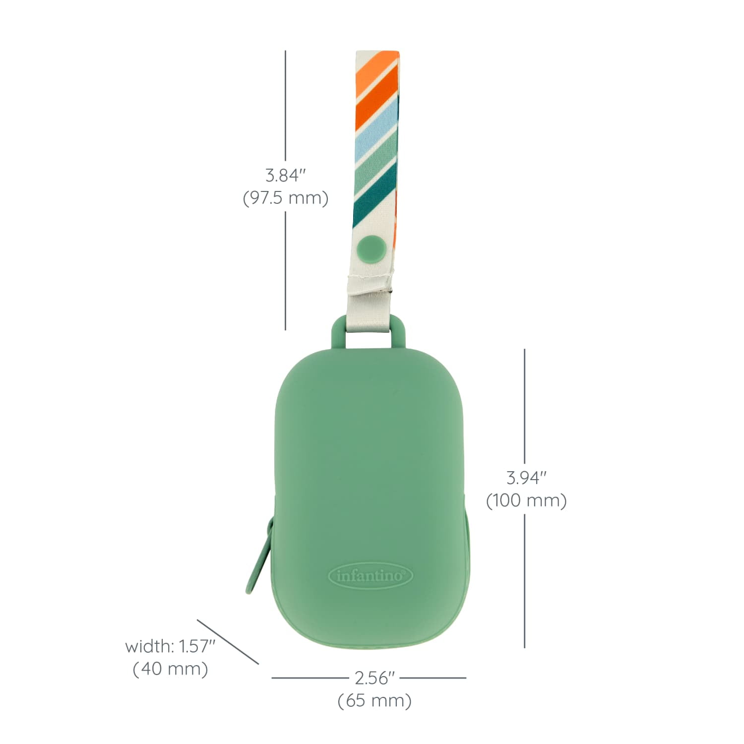 Infantino PaciPod - Premium Silicone Pacifier Holder, Attaches to Stroller or Diaper Bag, Stores up to 2 Pacifiers, Easy to Clean, Unisex, Sage