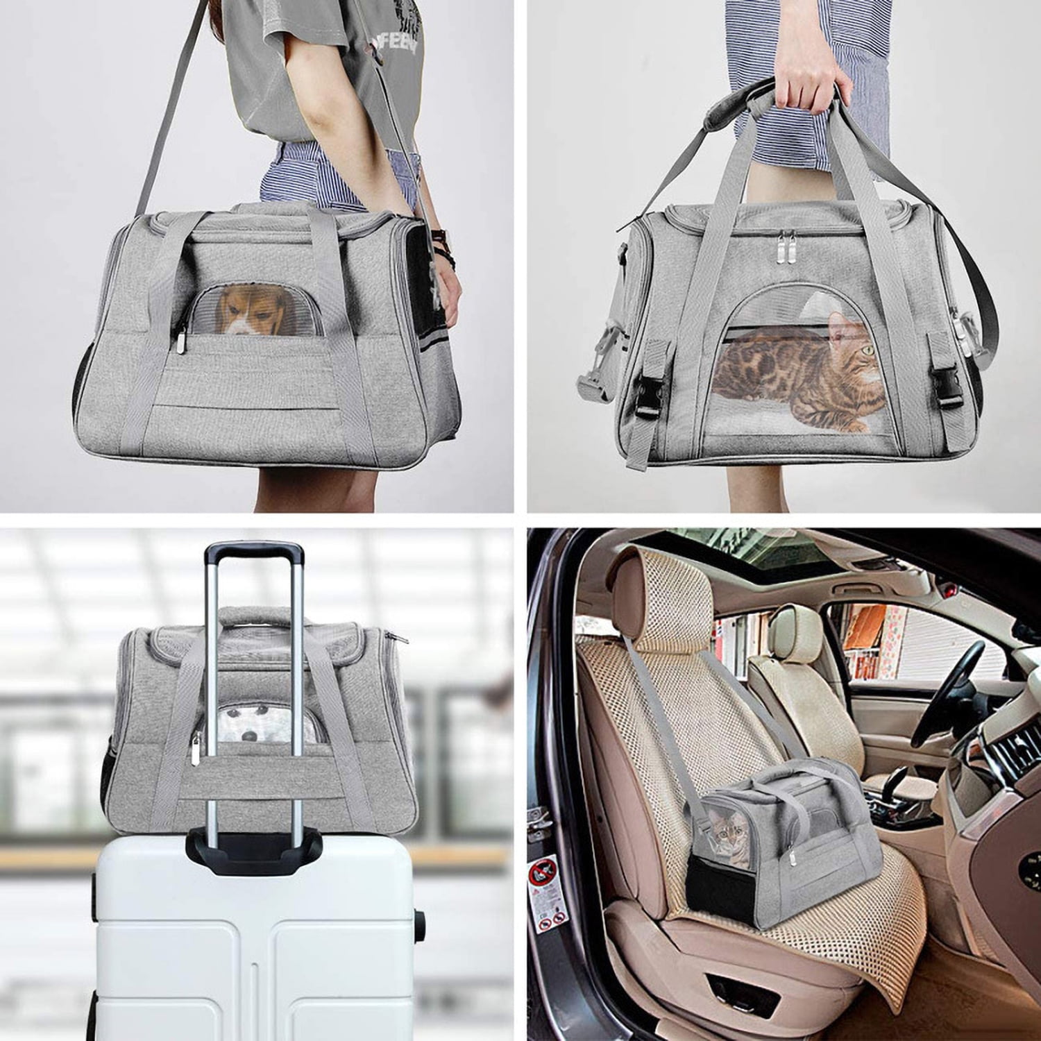 Cat, Dog Carrier for Small Medium Cats Puppies up to 15 Lbs, Soft Sided, Collapsible Travel Puppy Carrier - Black