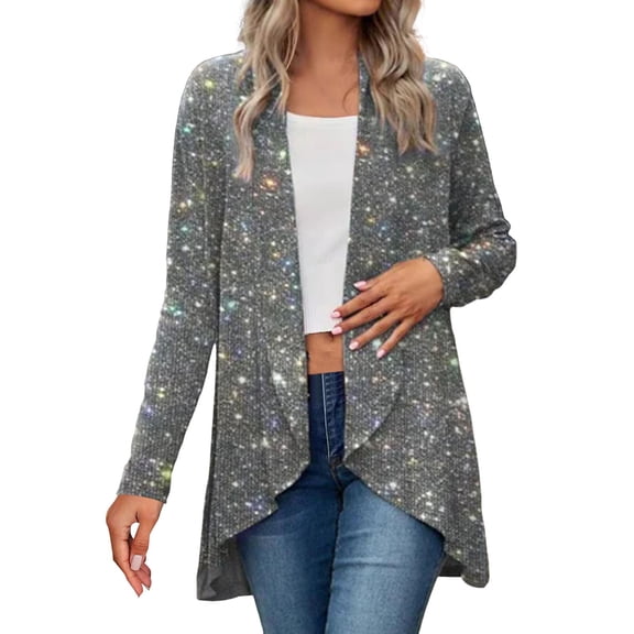 Lightweight Cardigans for Women Sequin Fashion Irregular Coat Casual Womens Cardigan Silver XXL