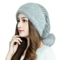 thumbnail image 5 of dianhelloya Warm hat Knitted Hat Baggy Slouchy Back Pompom Stretchy Double-layers Keep Warm Thickened Autumn Winter Women Beanie Cap for Outdoor Beige, 5 of 7