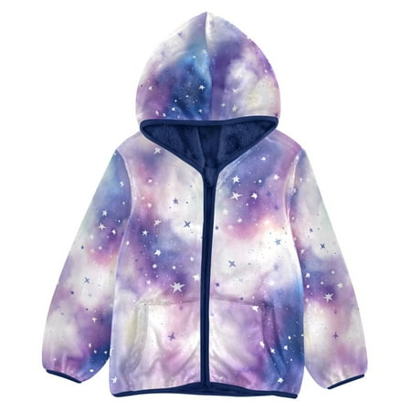 ALAZA Toddler Polar Fleece Jacket Starry Sky with Stars Kids Hooded Warm Coats Outerwear 5T